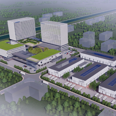  现代产业园办公楼鸟瞰su模型 