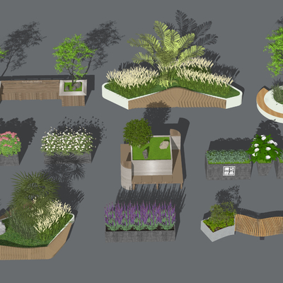  现代异形花池座椅su模型 