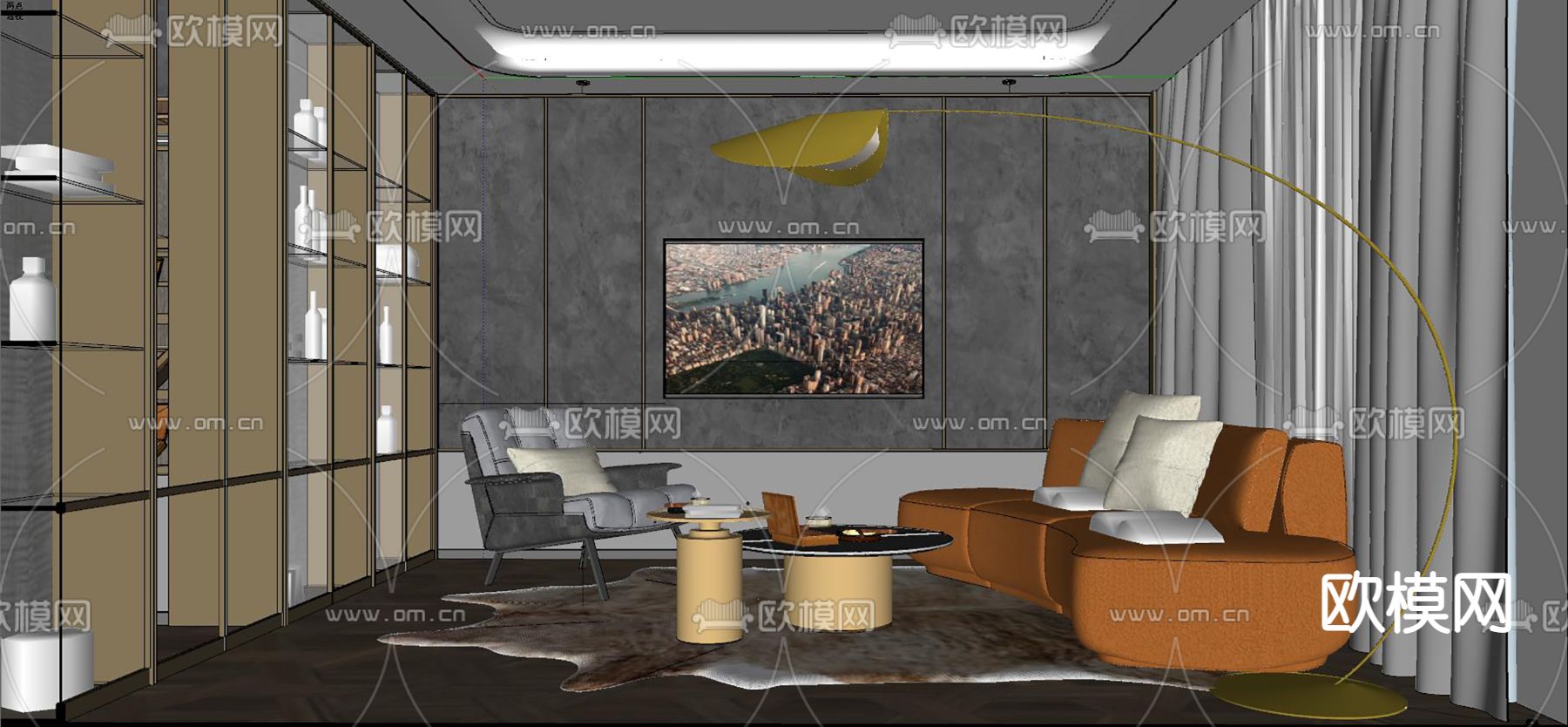 现代雪茄房 起居室su模型下载（渲染图3）