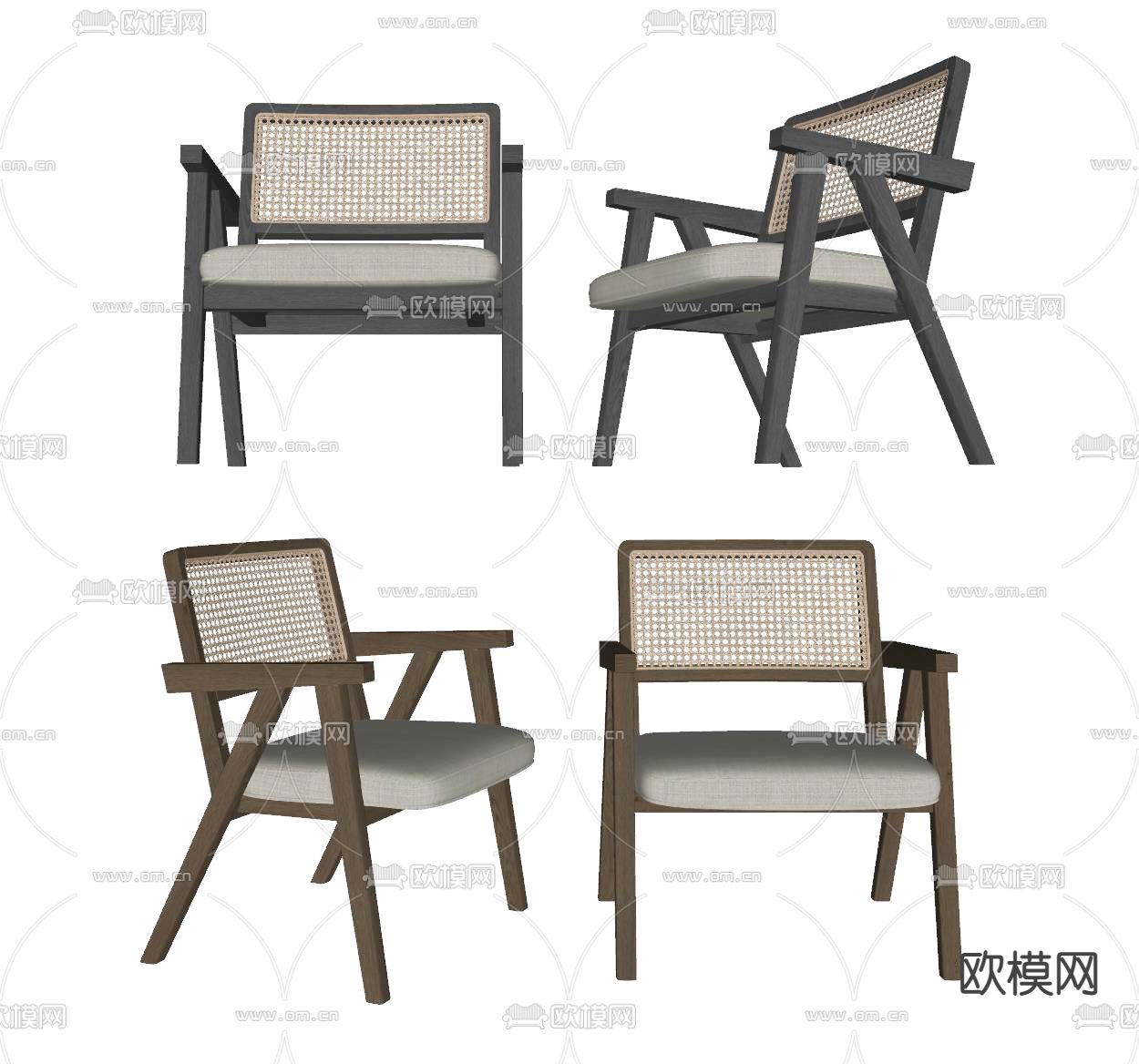 现代藤编单椅 餐椅su模型下载（渲染图2）
