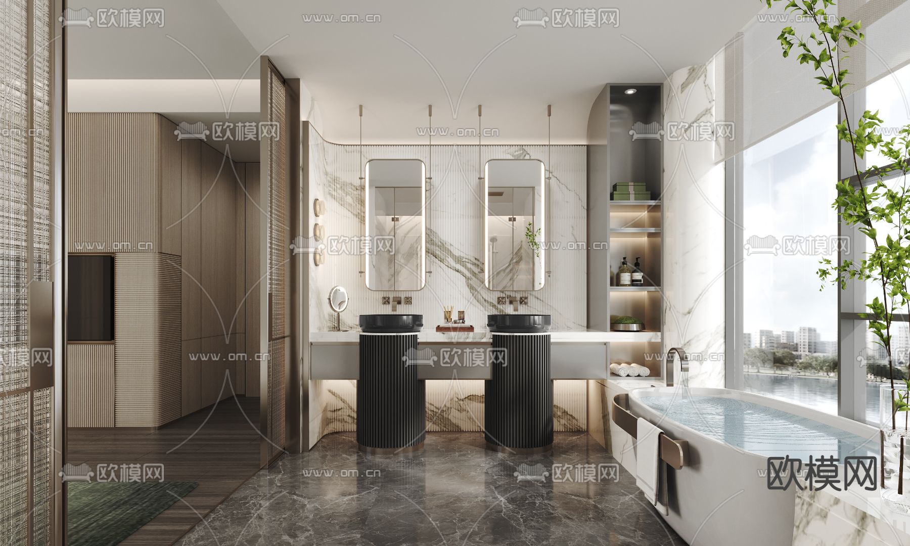 现代浴室 卫生间su模型下载（渲染图1）