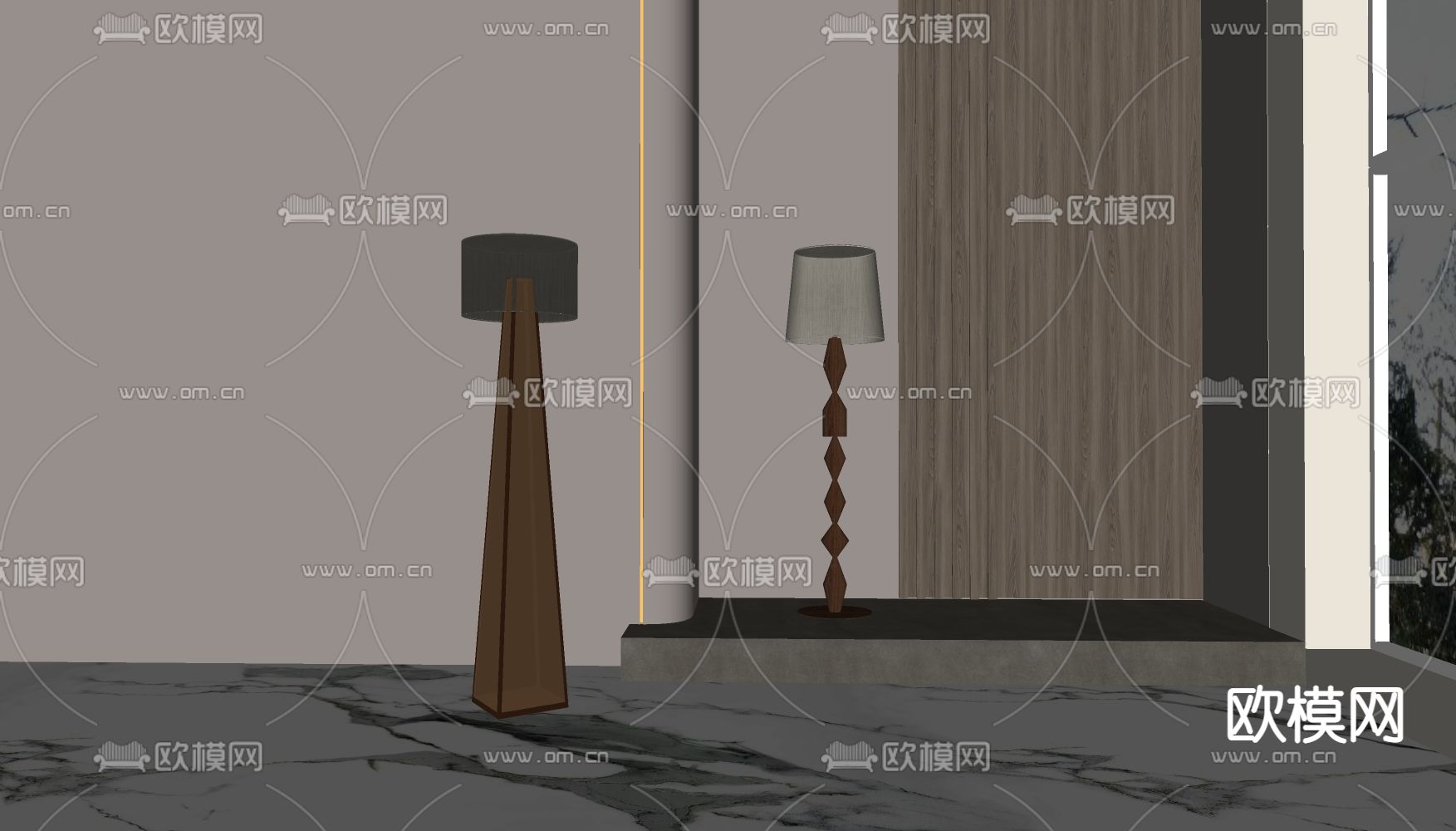 现代灯罩落地灯su模型下载（渲染图2）