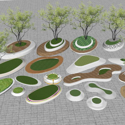  现代异形景观树池座椅su模型 