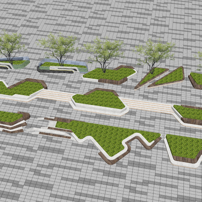  现代异形景观树池座椅su模型 