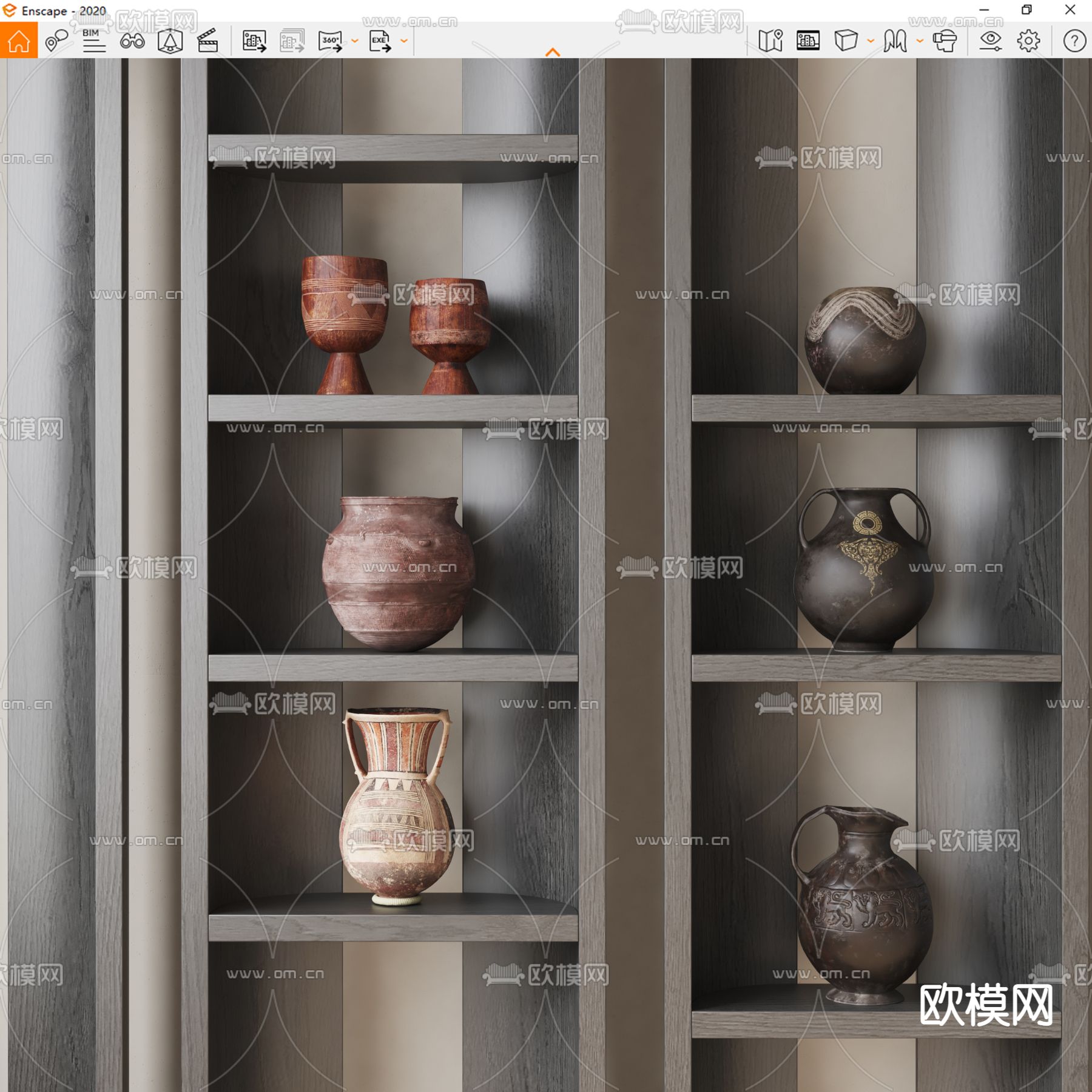 侘寂风陶罐陶瓷器皿su模型下载（渲染图3）