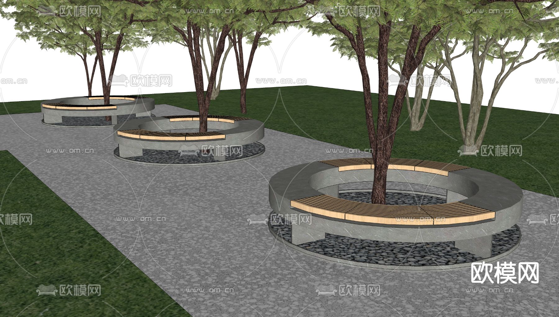 现代圆形树池座凳su模型下载
