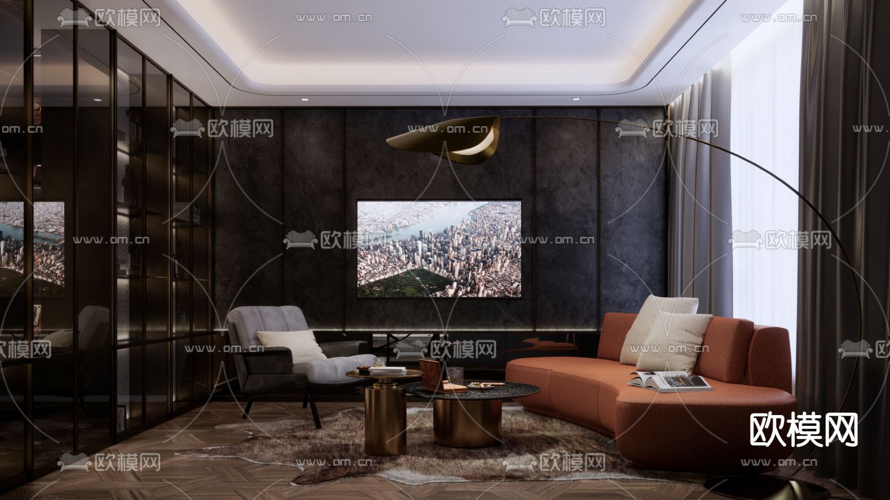 现代雪茄房 起居室su模型下载（渲染图1）