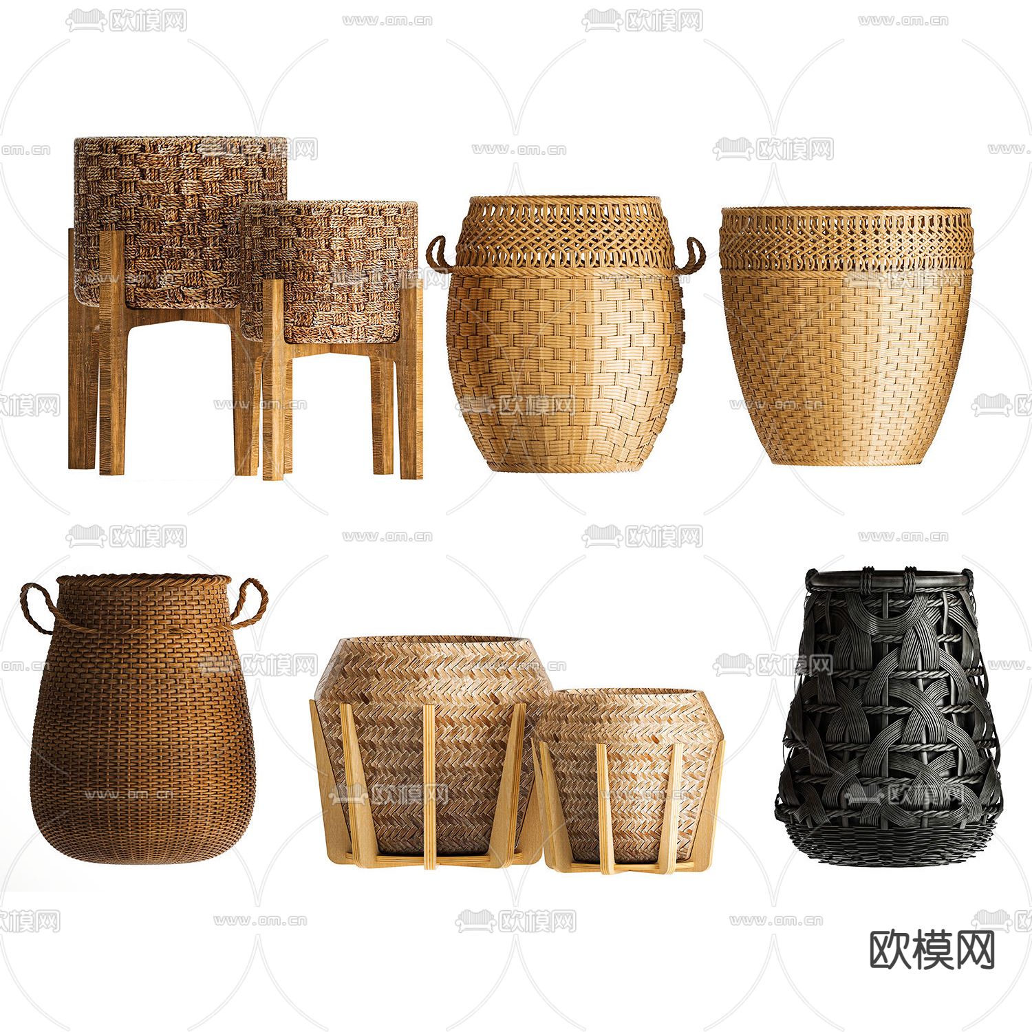 侘寂竹筐 洗衣篓 藤编篓 储物篓3d模型下载_ID12128013_3dmax免费模型-欧模网