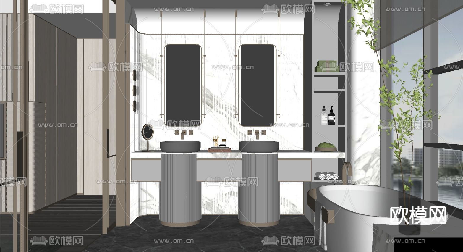 现代浴室 卫生间su模型下载（渲染图2）