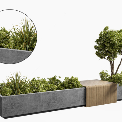  现代公园花坛座椅su模型 