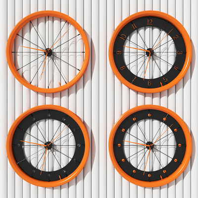  工业风车轮时钟挂钟su模型 