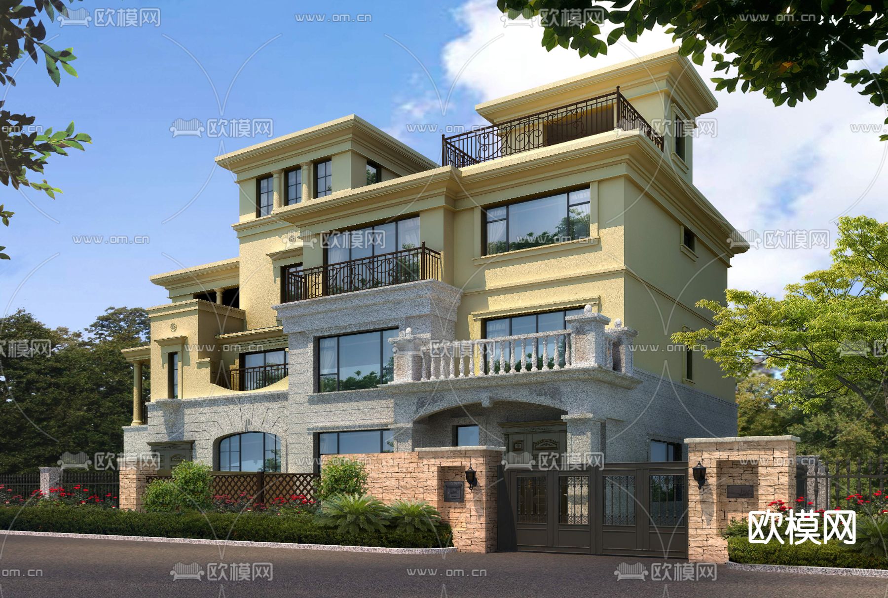 现代独栋别墅建筑外观psd下载