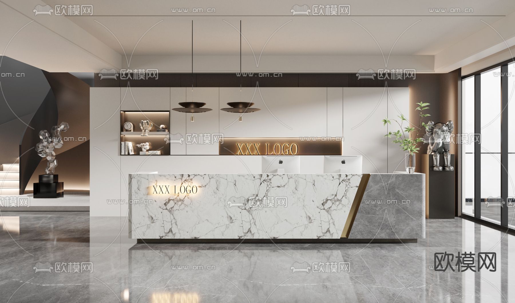 现代公司前台 接待台3d模型下载