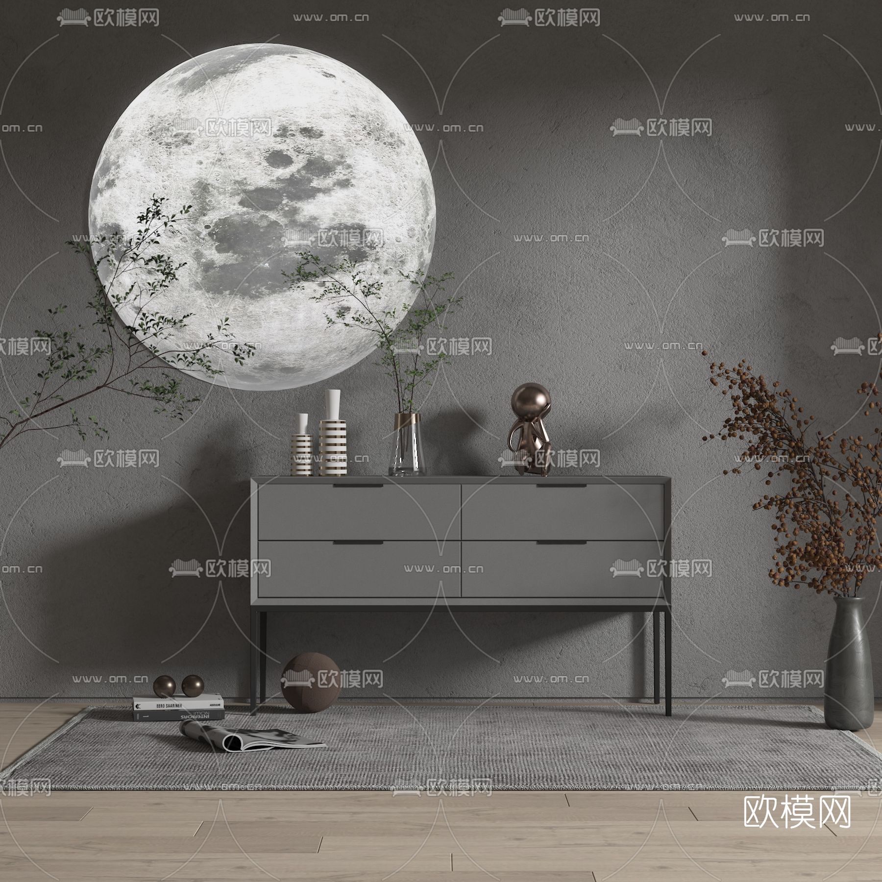 现代高级灰玄关柜 边柜3d模型下载