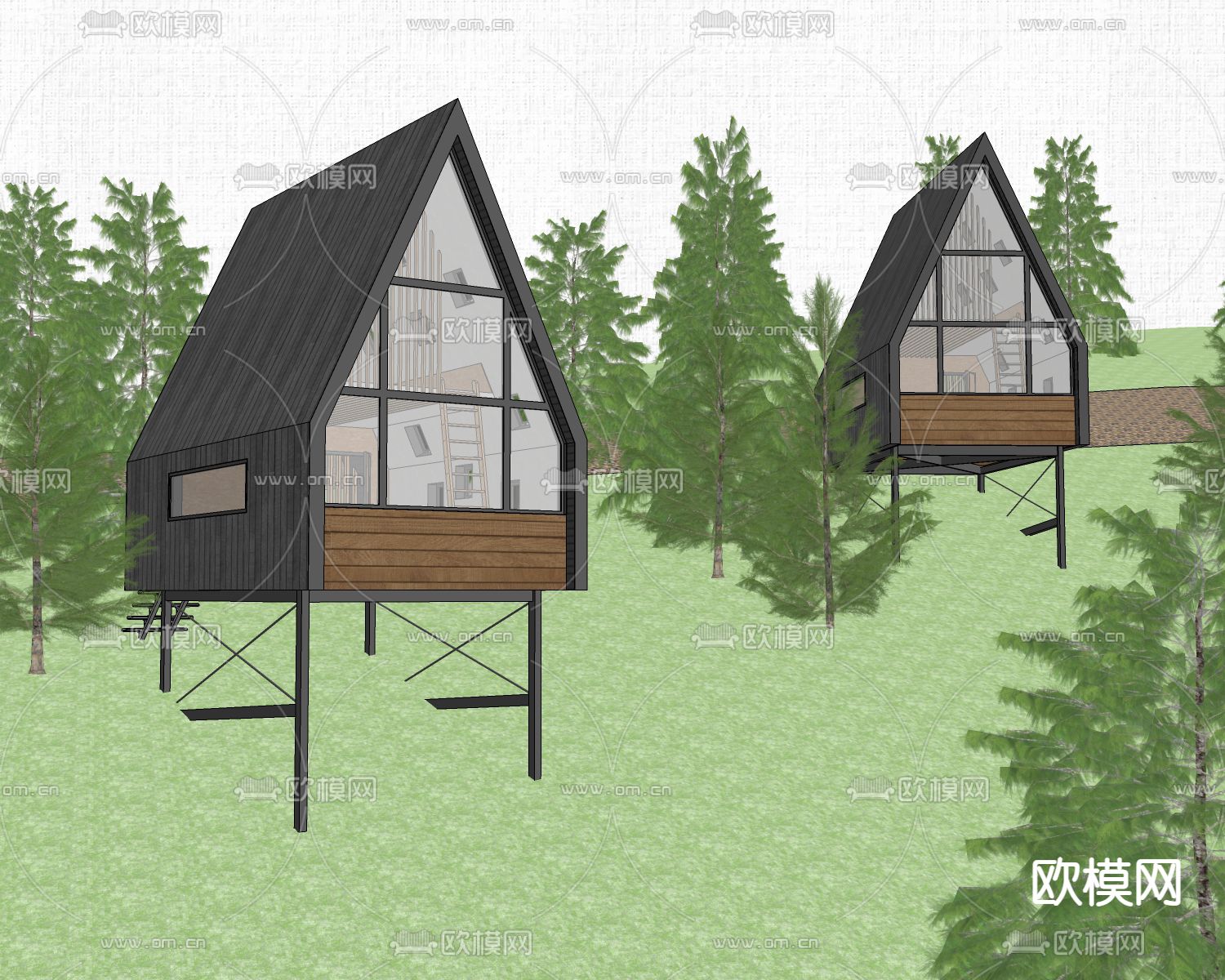 现代民宿树屋su模型下载（渲染图3）