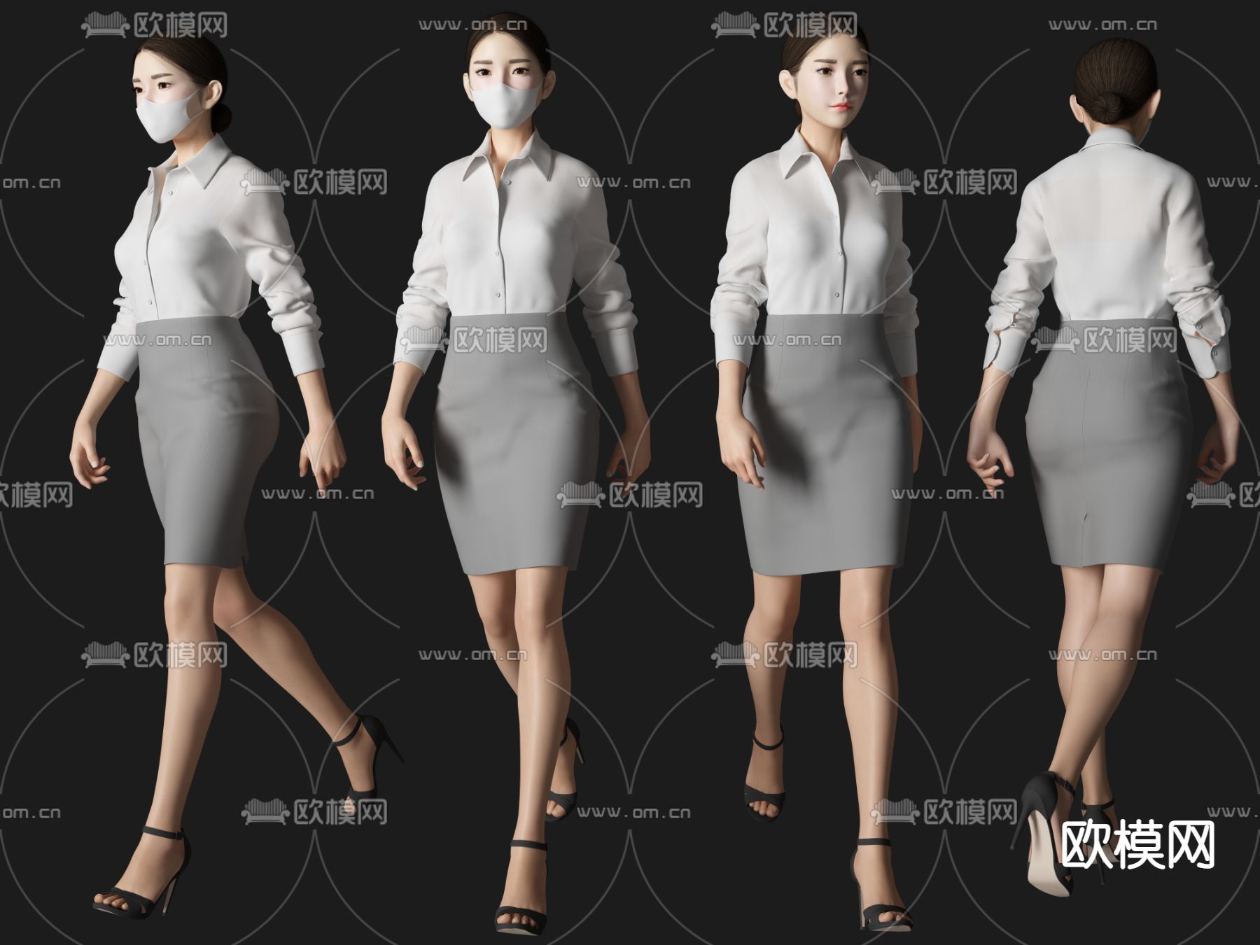 现代口罩美女人物3d模型下载