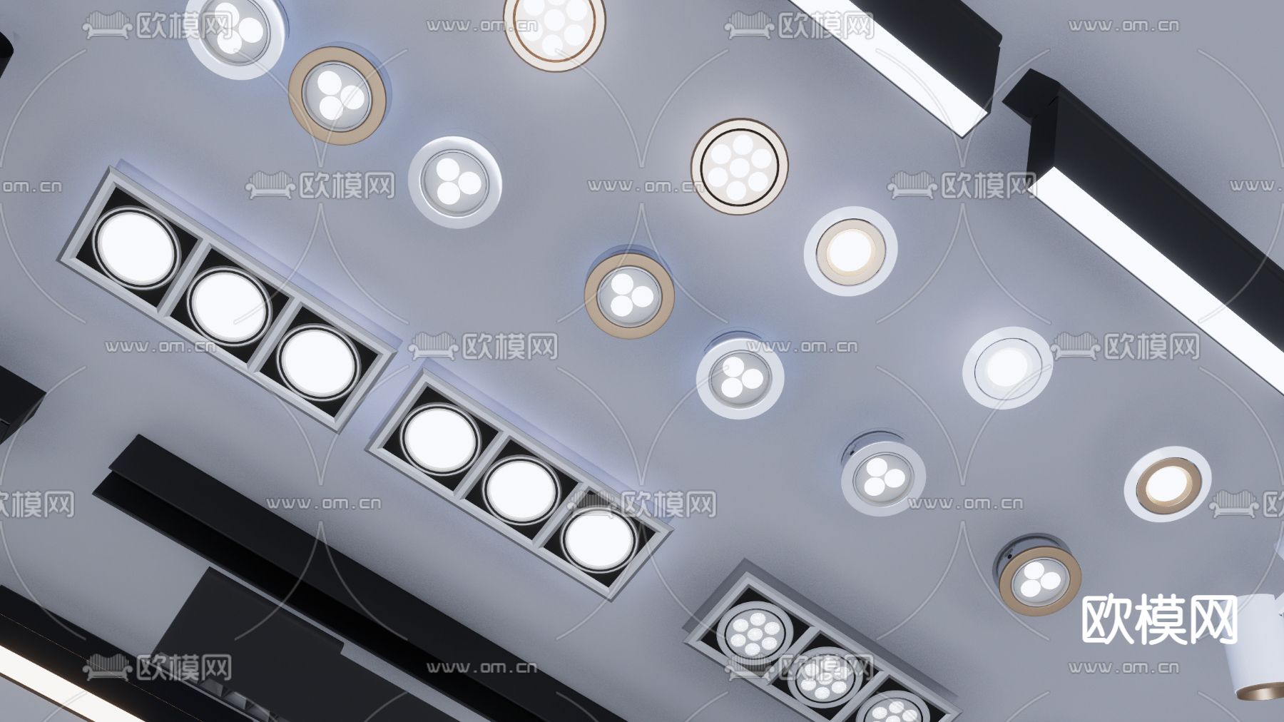 现代轨道灯 筒灯 射灯su模型下载（渲染图2）