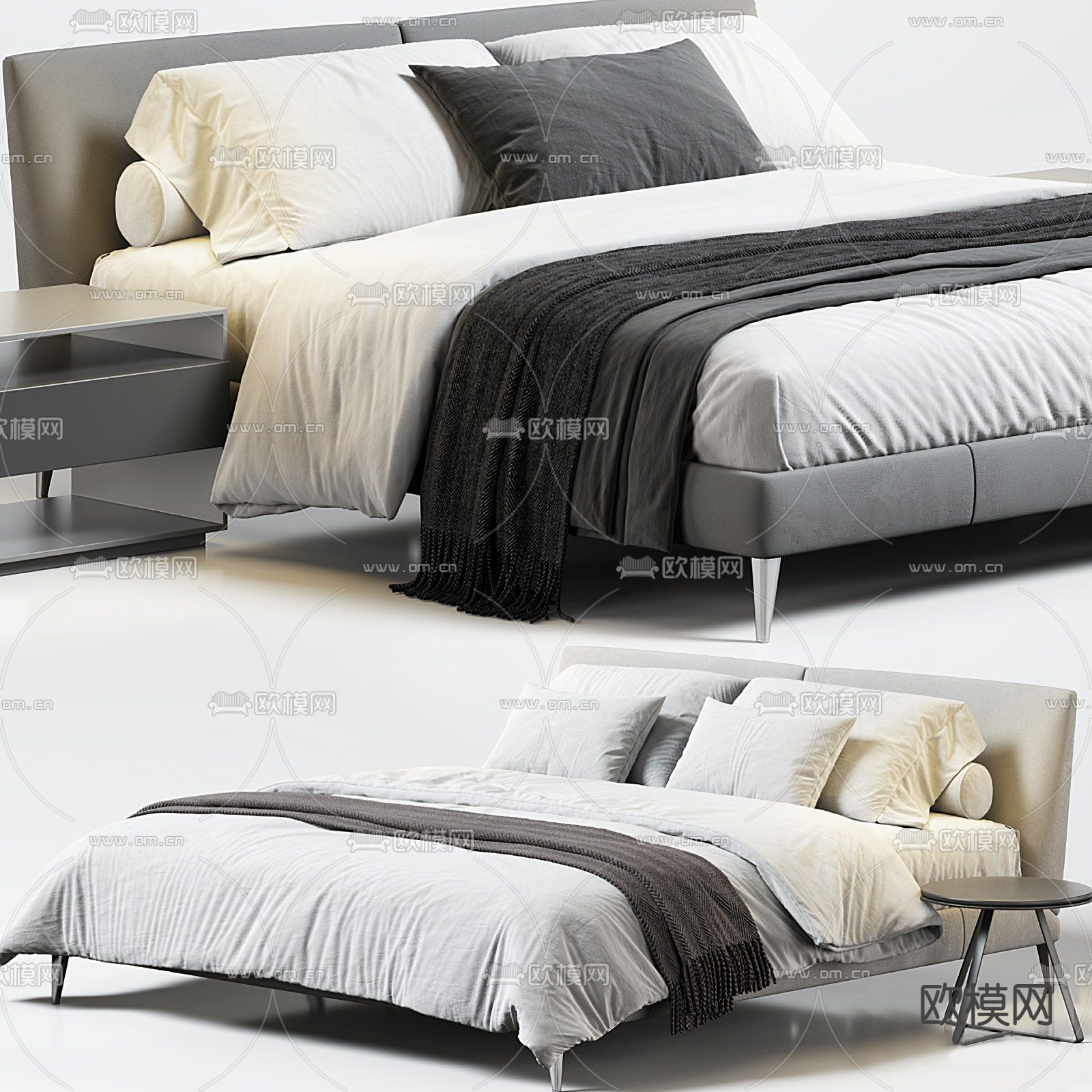 Pertica 现代布艺双人床3d模型下载（渲染图2）