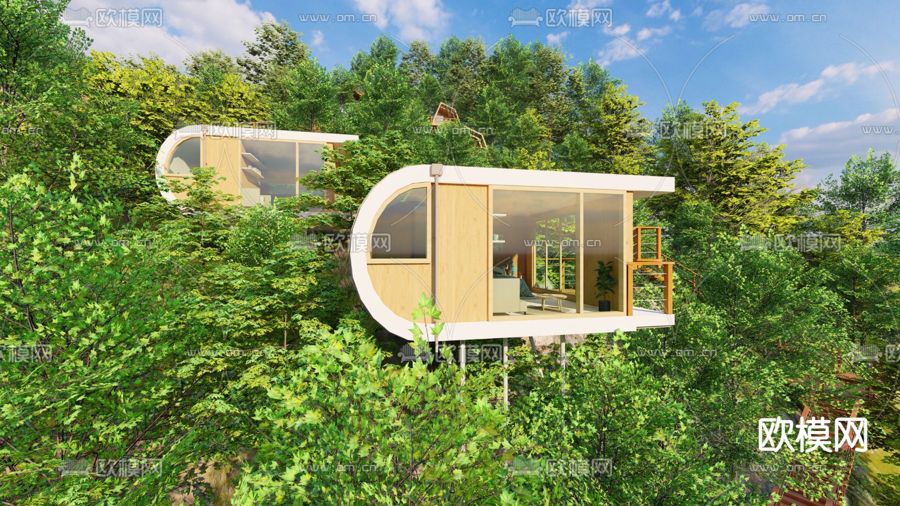 现代网红打卡景点树屋民宿su模型下载（渲染图2）