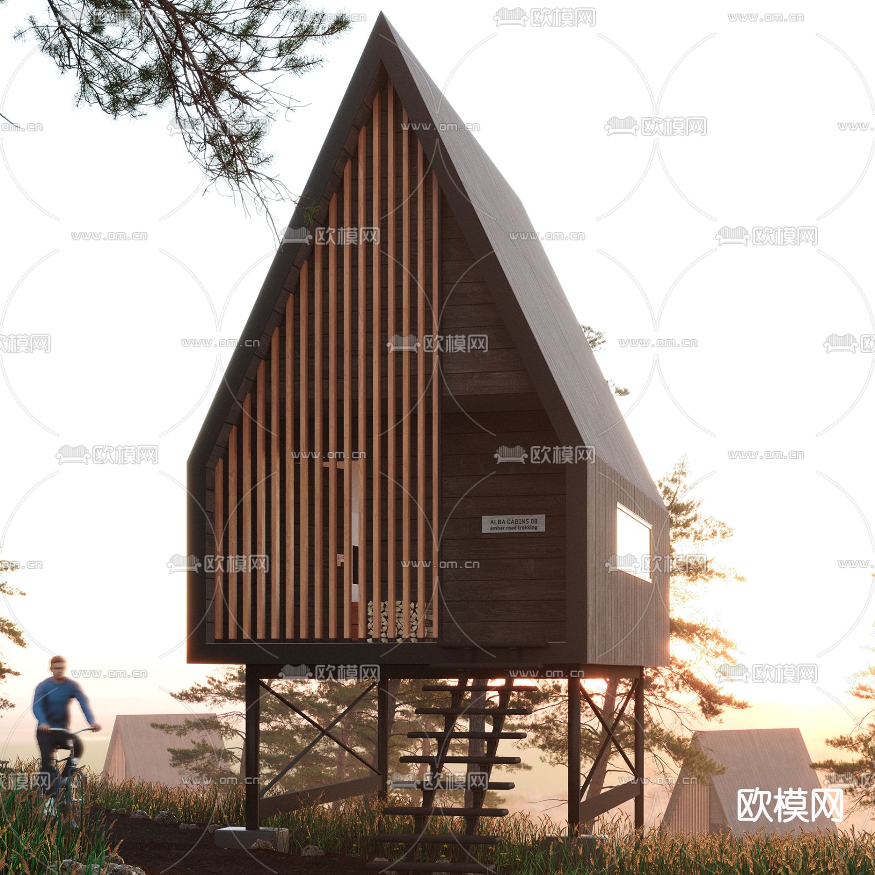 现代民宿树屋su模型下载（渲染图2）