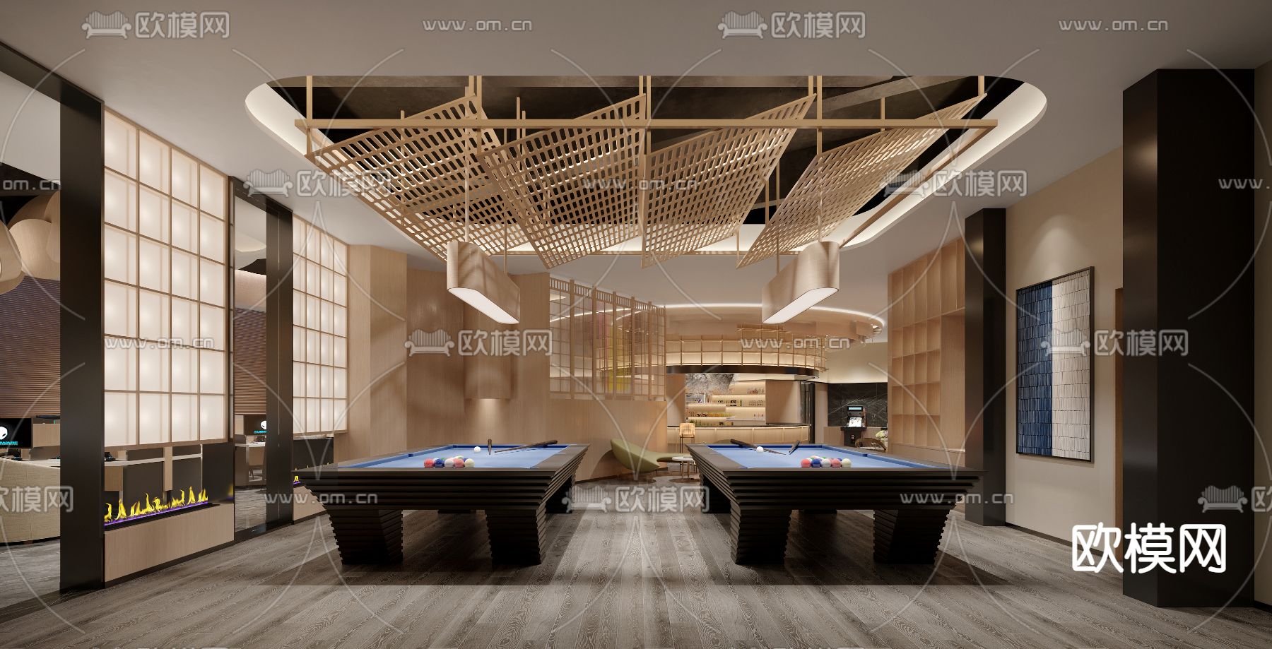 日式网吧 桌球室3d模型下载（渲染图2）