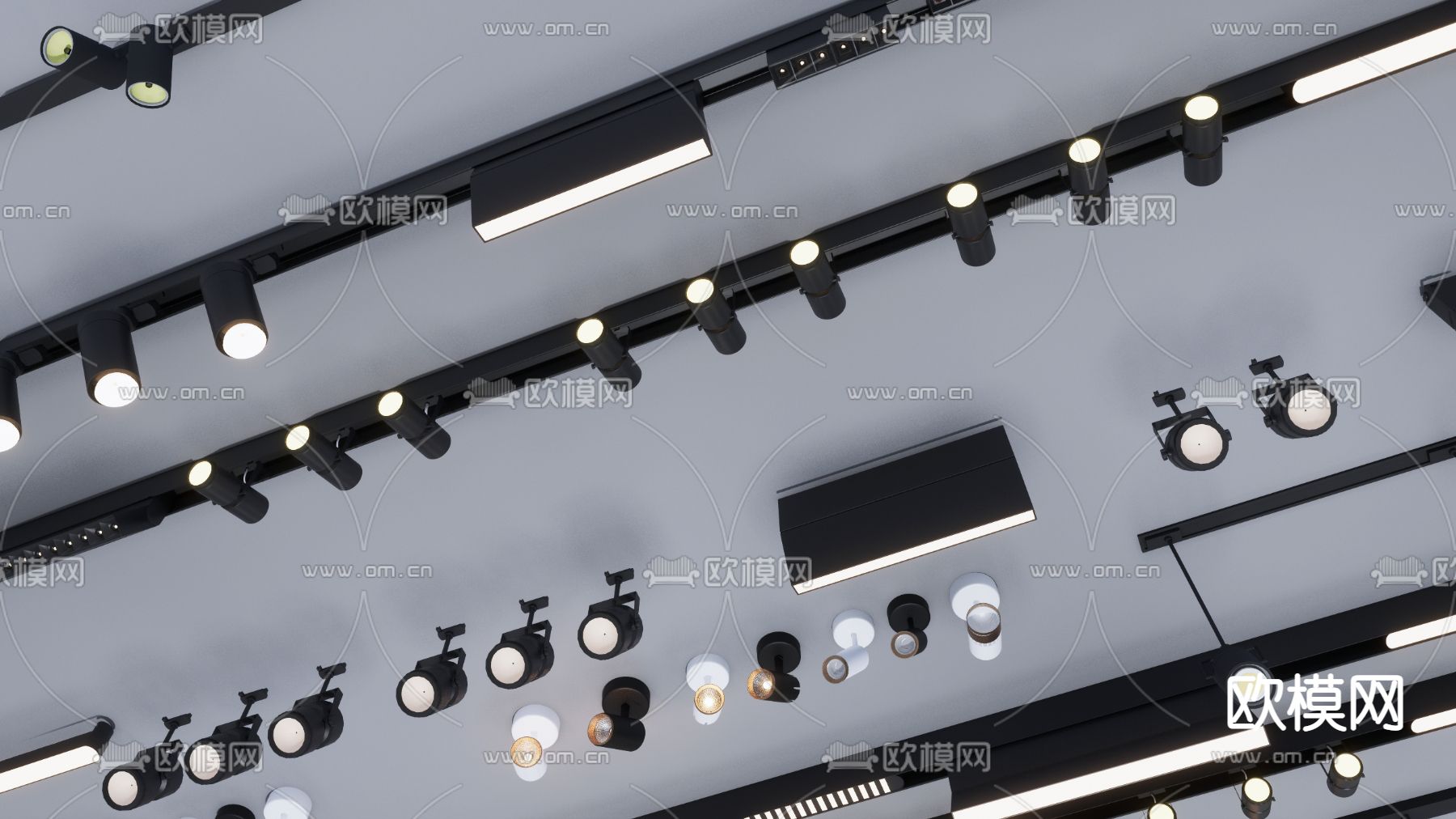 现代轨道灯 筒灯 射灯su模型下载（渲染图2）
