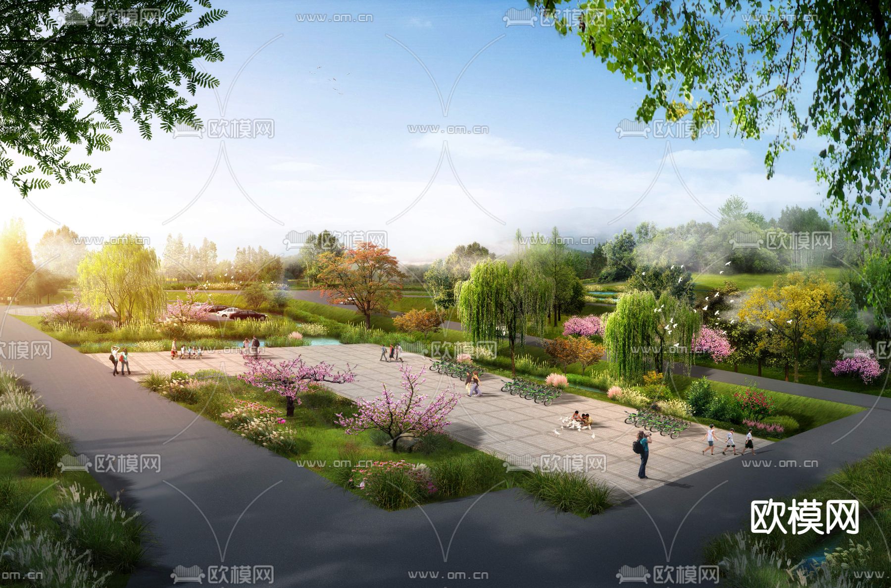 现代公园园林鸟瞰psd下载