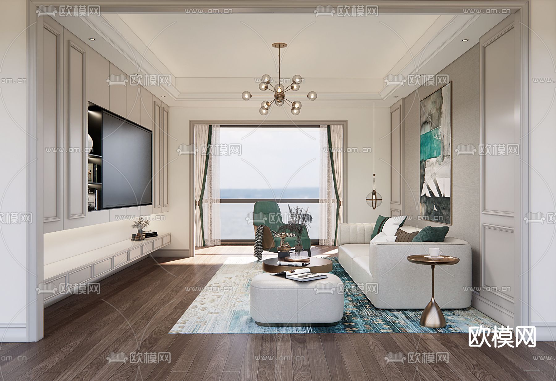 欧式客厅su模型下载（渲染图1）