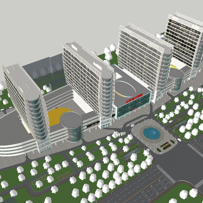  现代医院鸟瞰su模型 