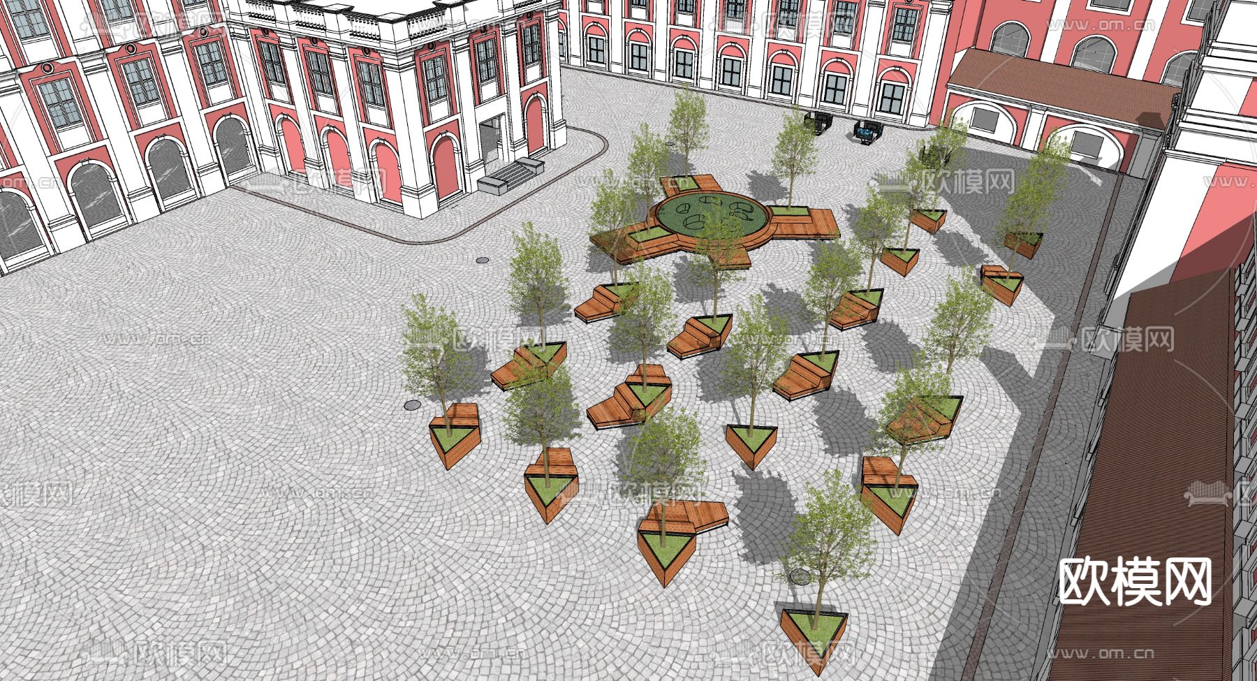 欧式市政休闲广场su模型下载（渲染图3）