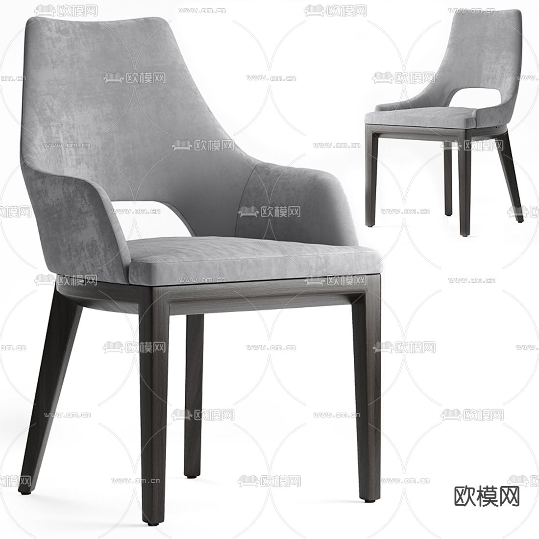 poliform 灰色单人椅子 餐椅3d模型下载（渲染图1）