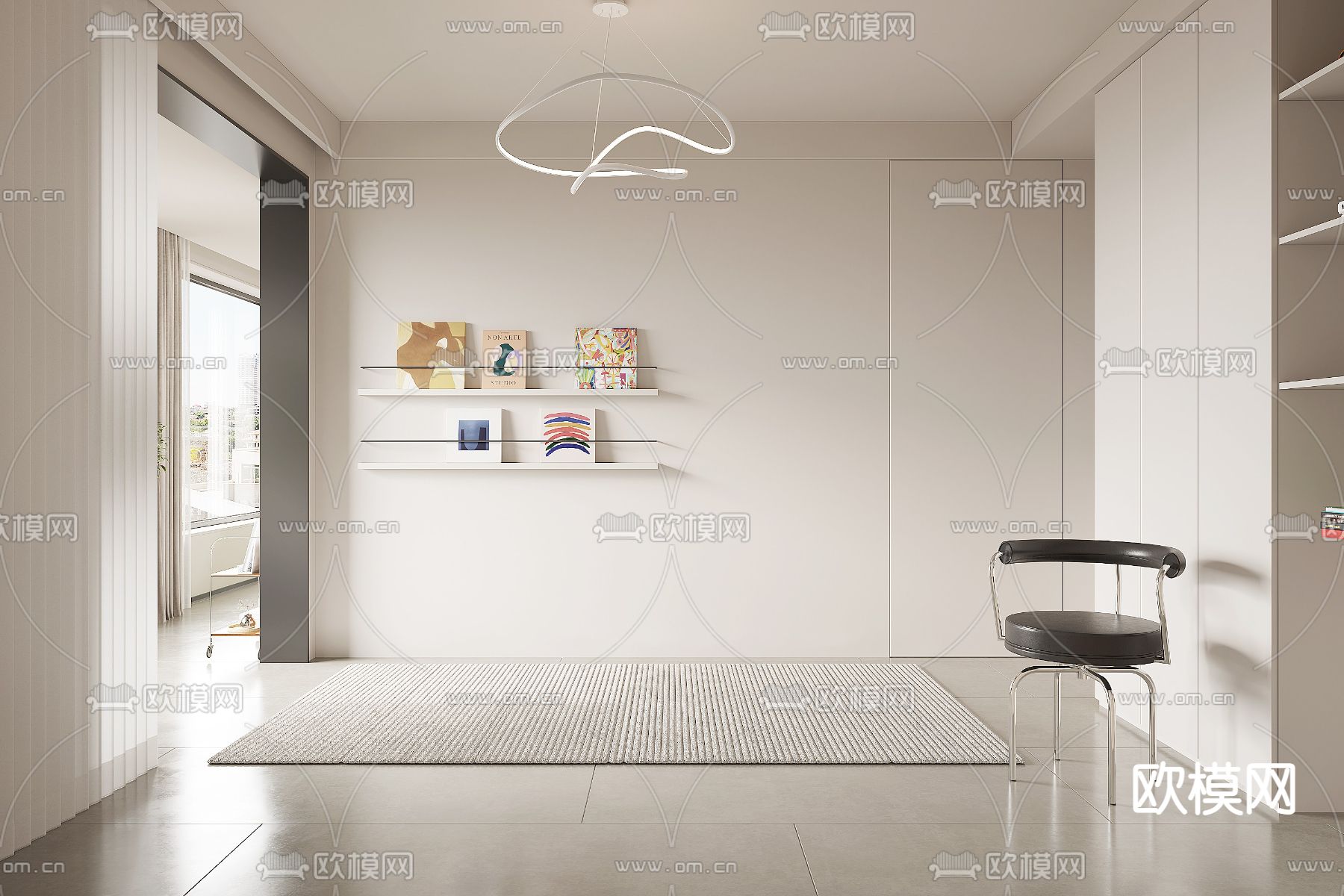 现代奶油风客餐厅3d模型下载（渲染图5）