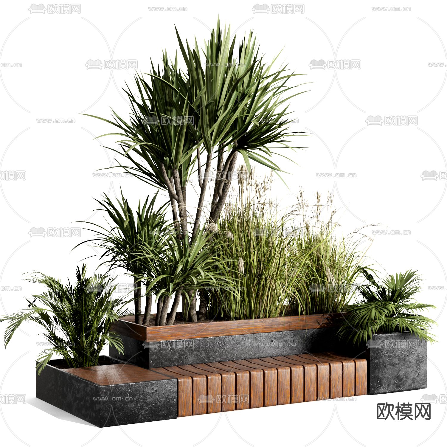 现代户外座椅 花坛 盆景3d模型下载