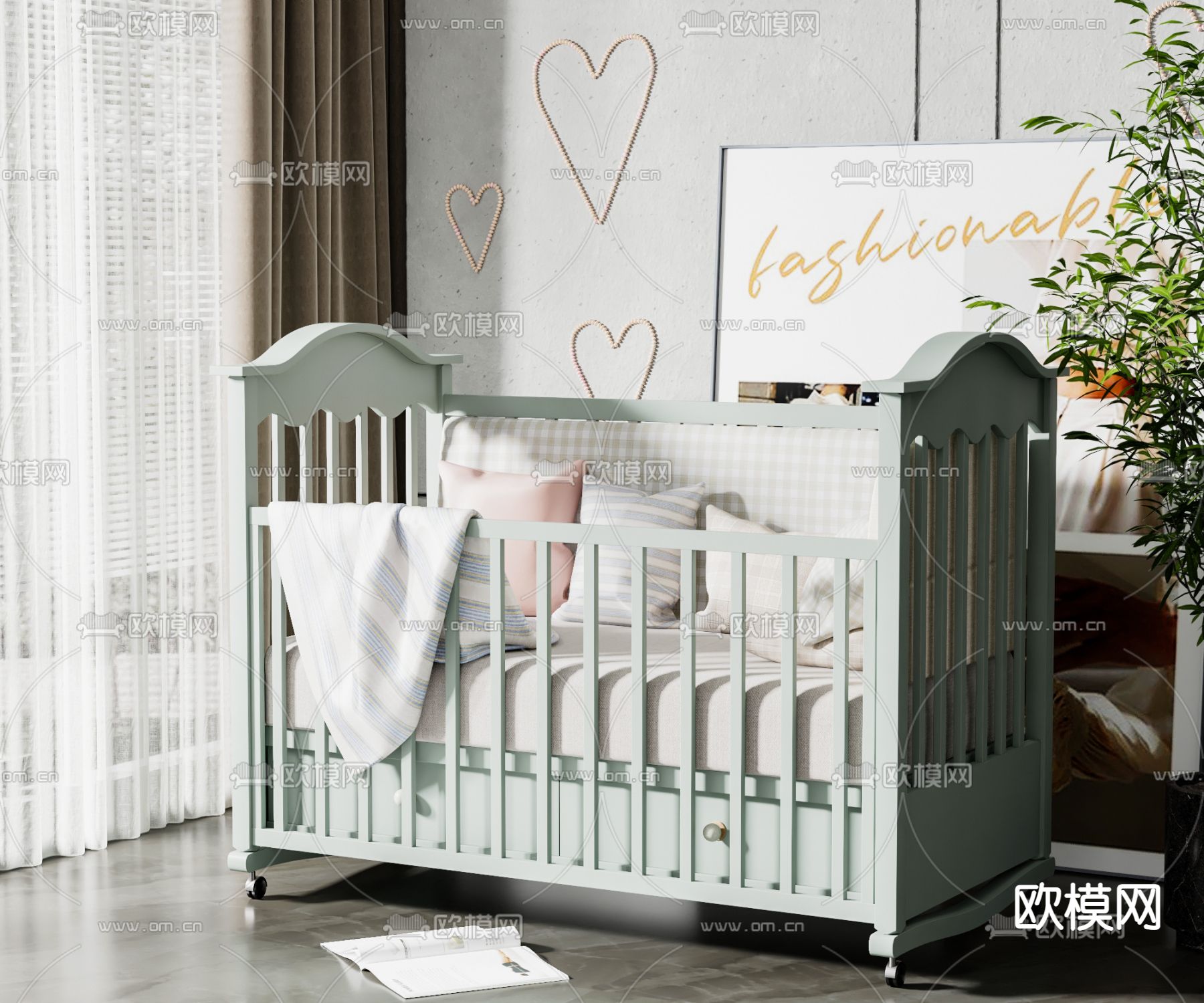北欧风婴儿床 儿童床3d模型下载