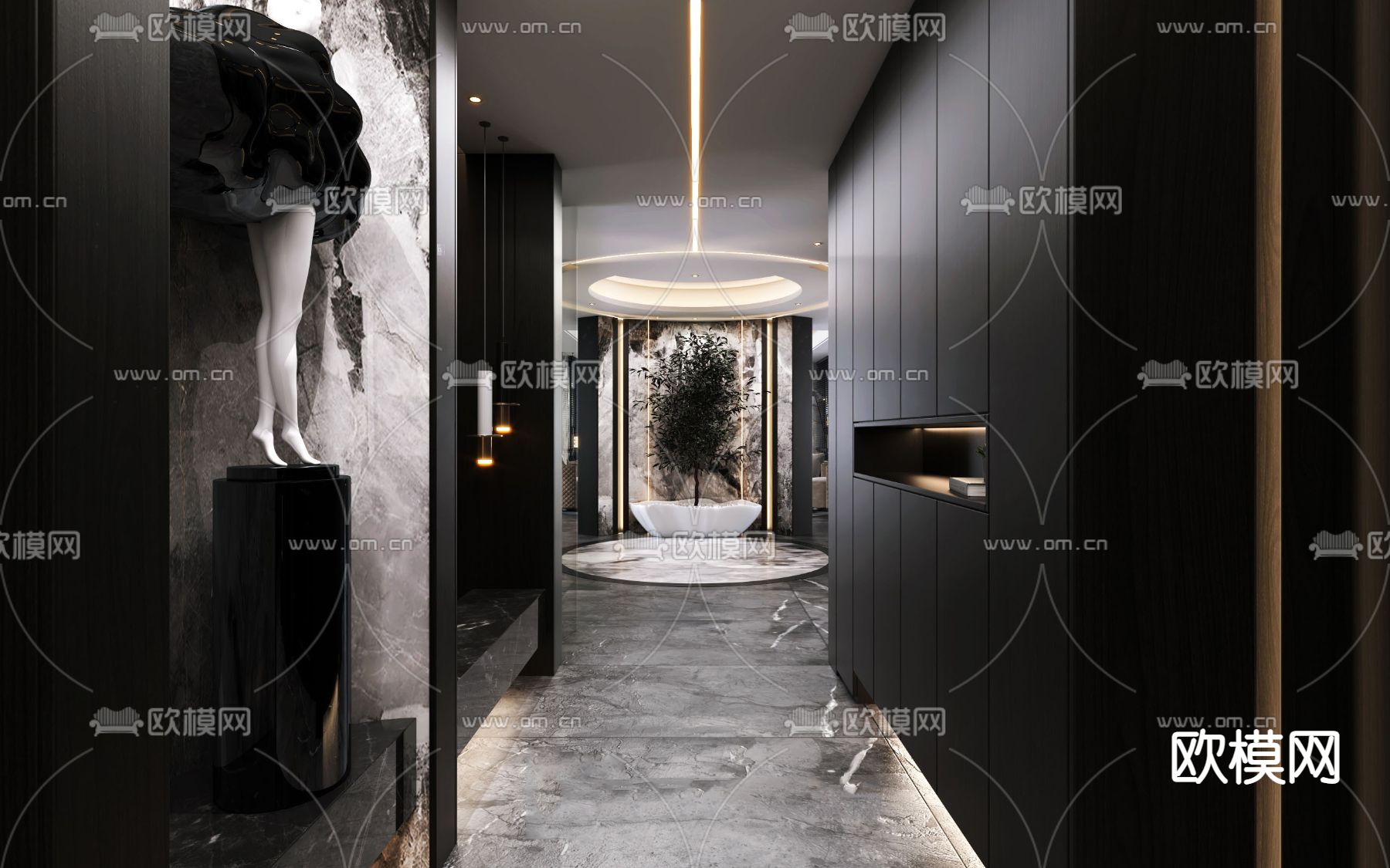 现代高级灰客厅餐厅3d模型下载（渲染图5）