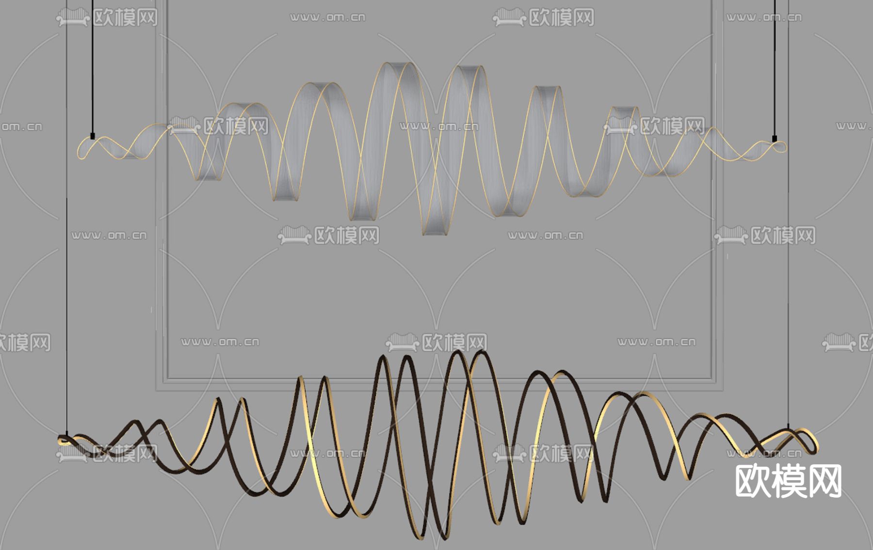 现代飘带吊灯 装饰灯su模型下载（渲染图2）