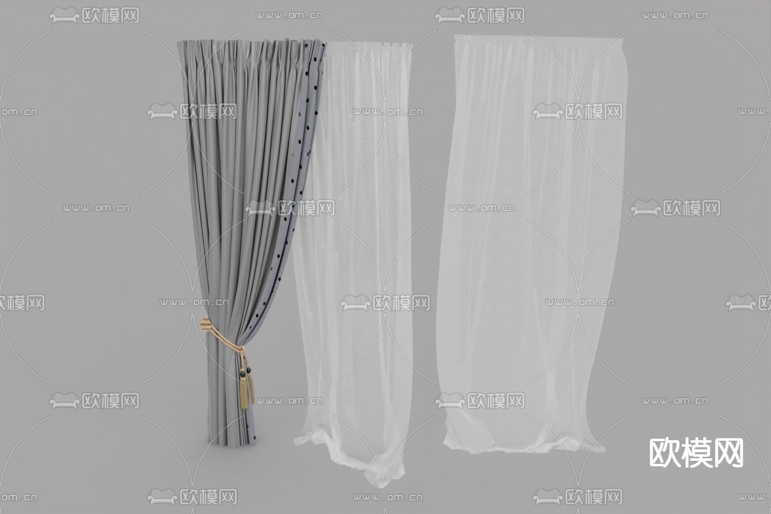 现代简约布艺遮光窗帘免费3d模型下载
