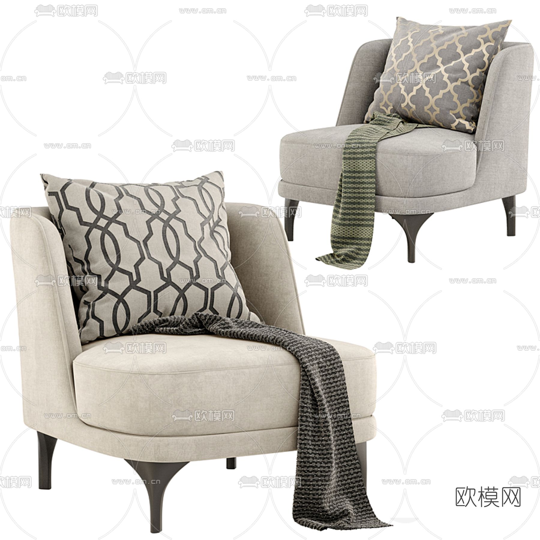 现代米色单人沙发3d模型下载_ID12130799_3dmax免费模型-欧模网