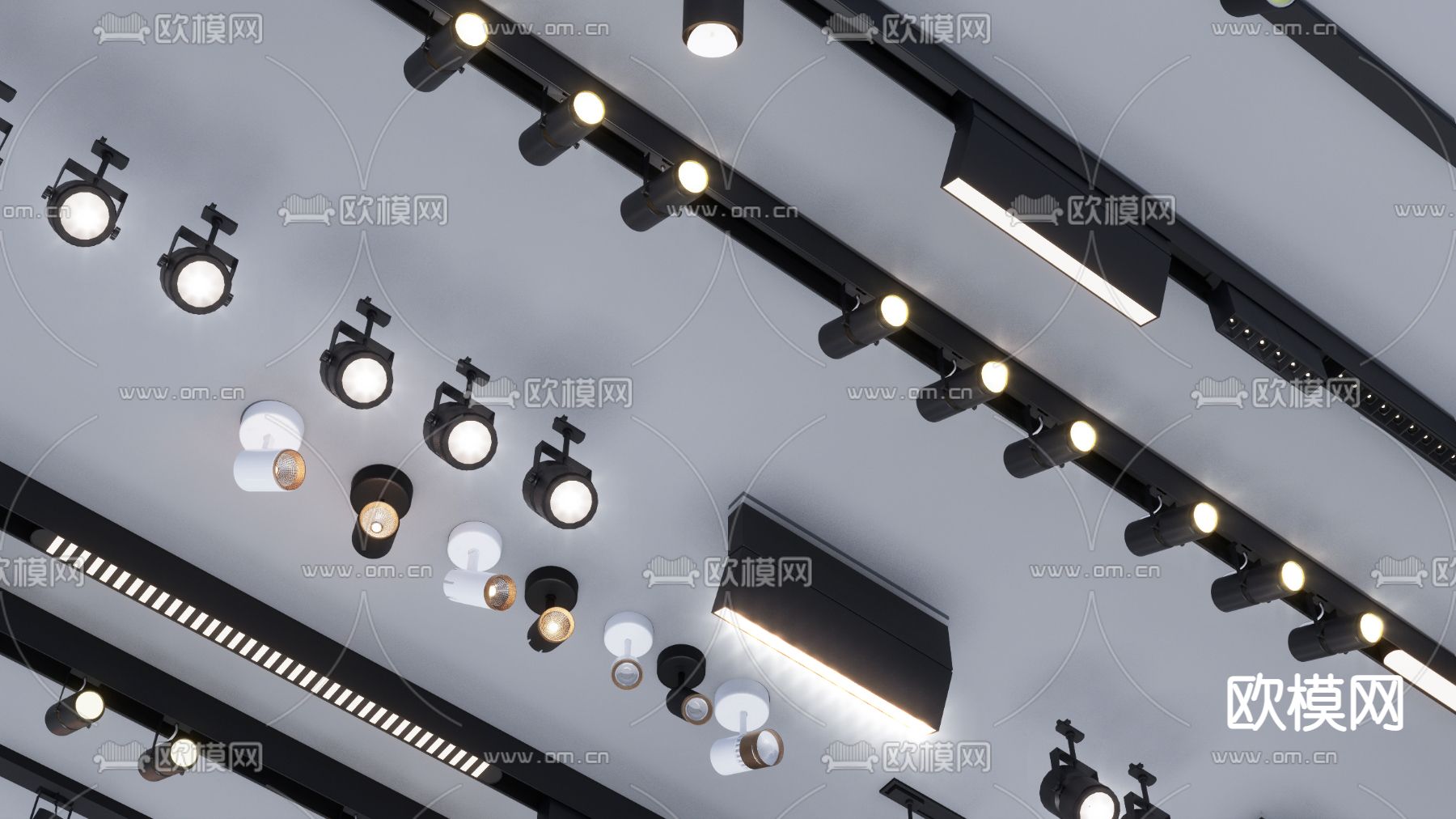现代轨道灯 筒灯 射灯su模型下载（渲染图4）