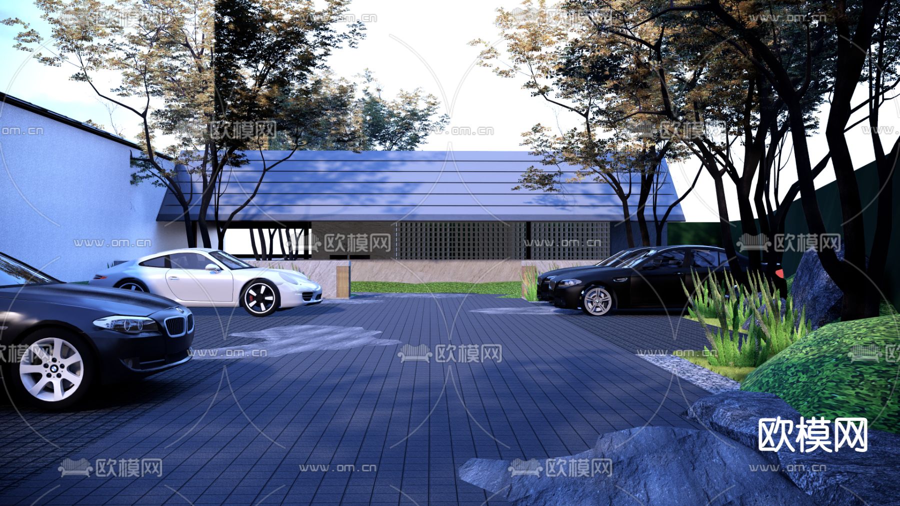 现代花园停车场su模型