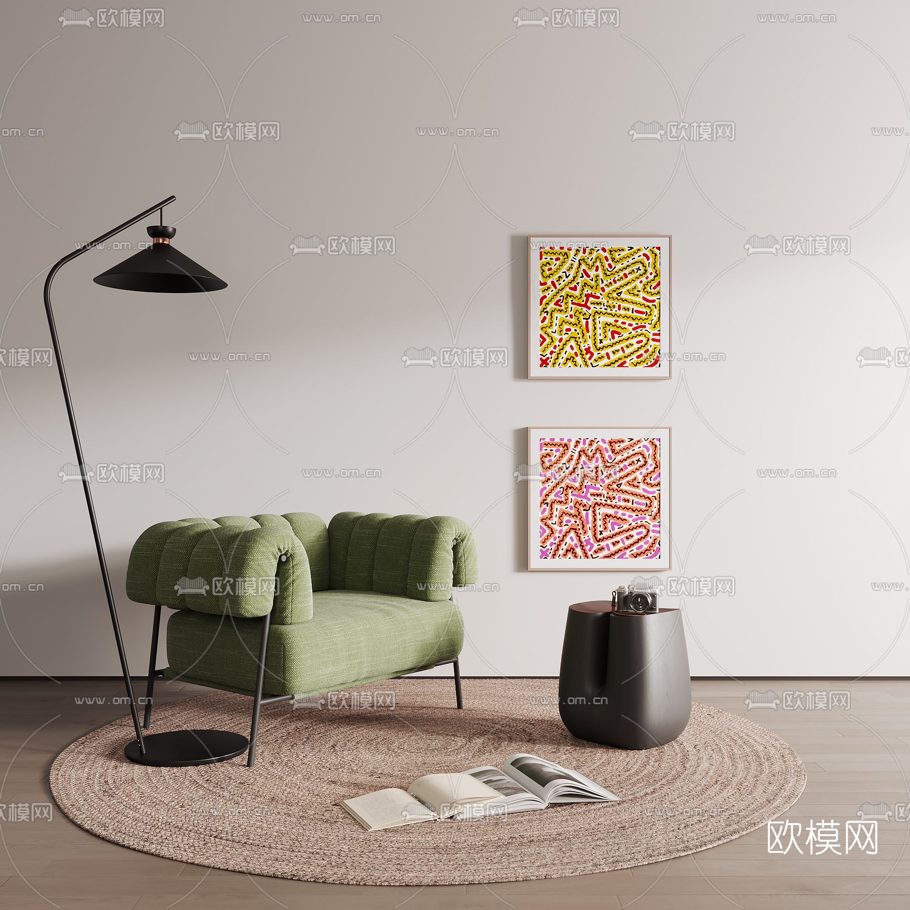 现代绿色休闲椅3d模型下载