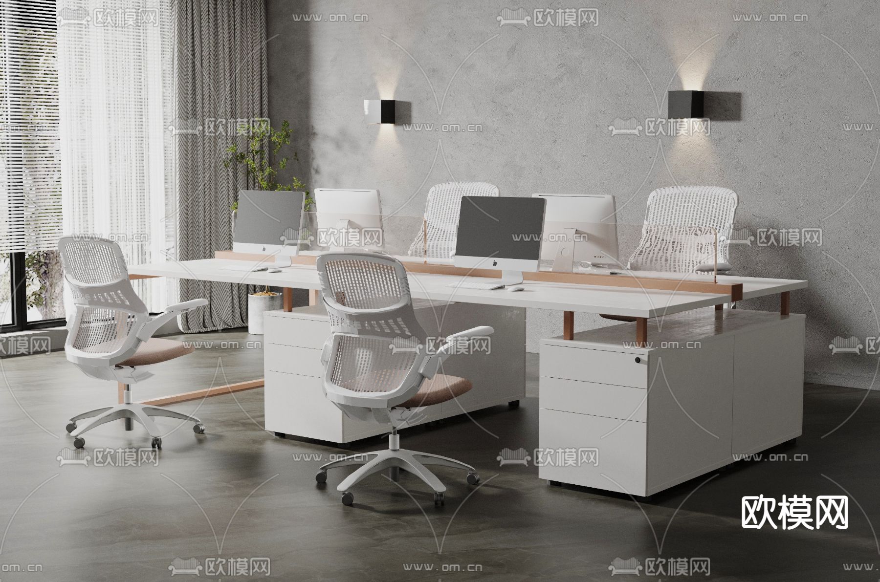 现代办公桌椅 屏风卡位3d模型下载