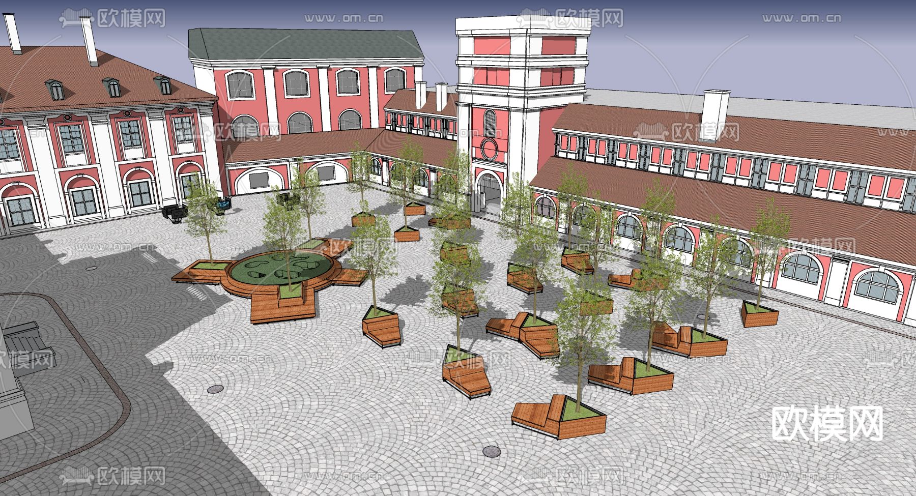 欧式市政休闲广场su模型下载（渲染图1）