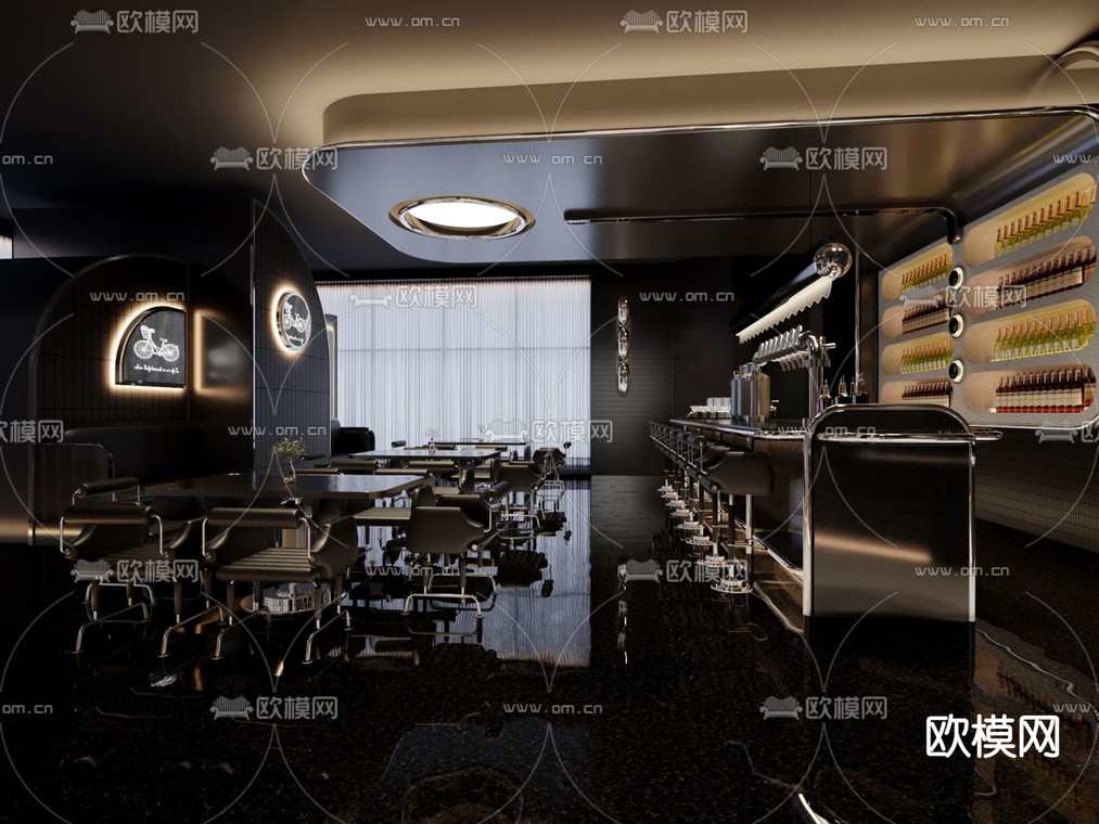 现代暗黑风酒吧3d模型下载_ID12129649_3dmax免费模型-欧模网