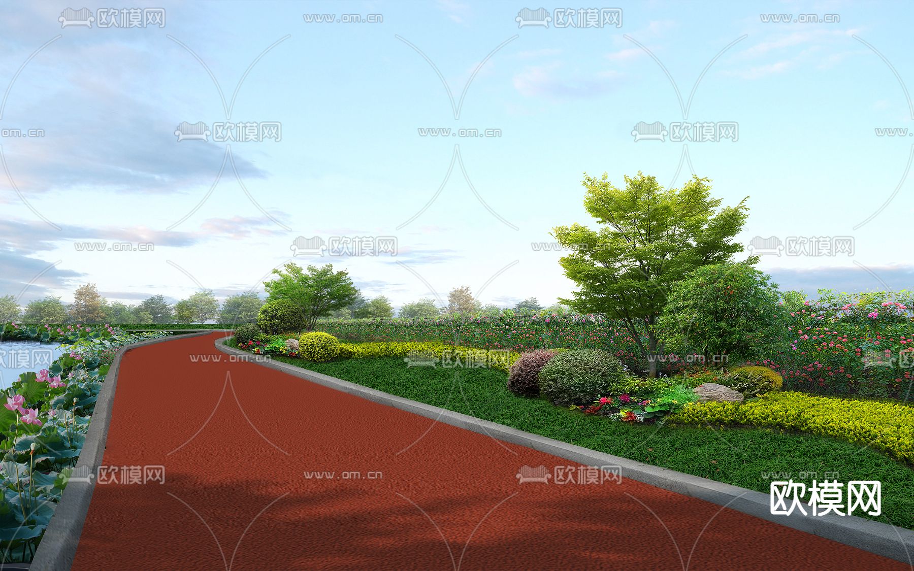 现代公园道路园林景观psd下载