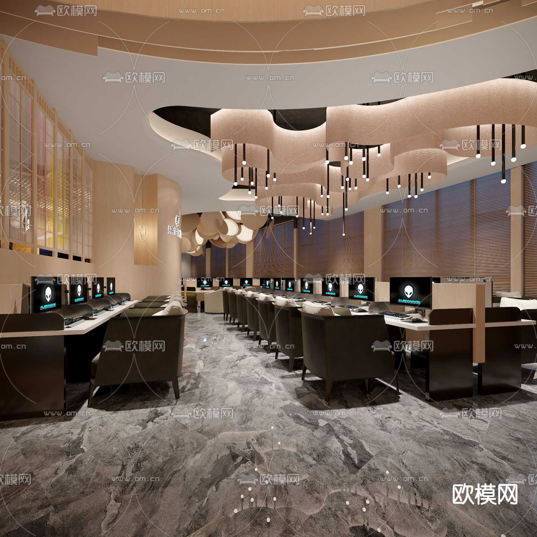 日式网吧 桌球室3d模型下载（渲染图1）