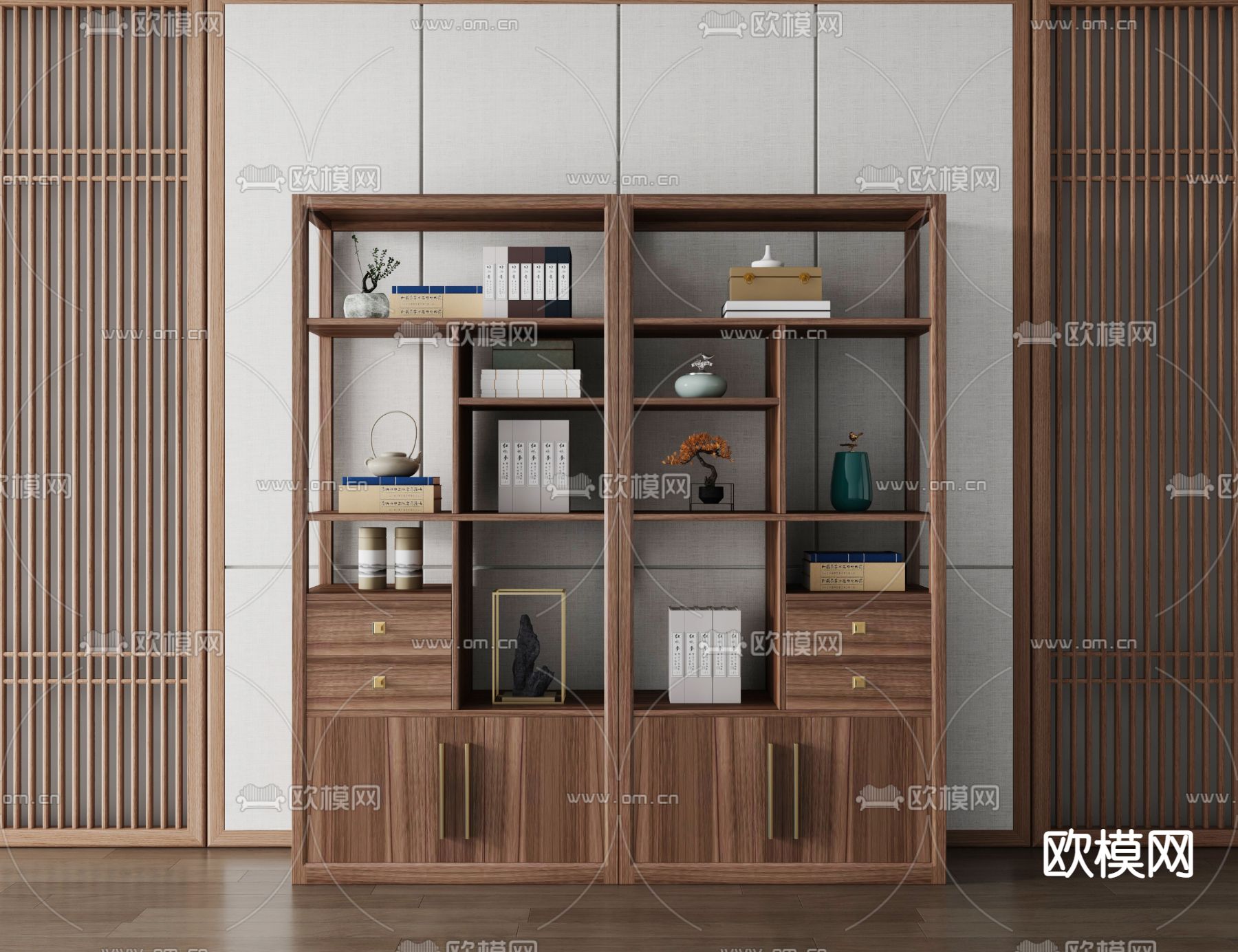 新中式博古架 装饰柜3d模型下载