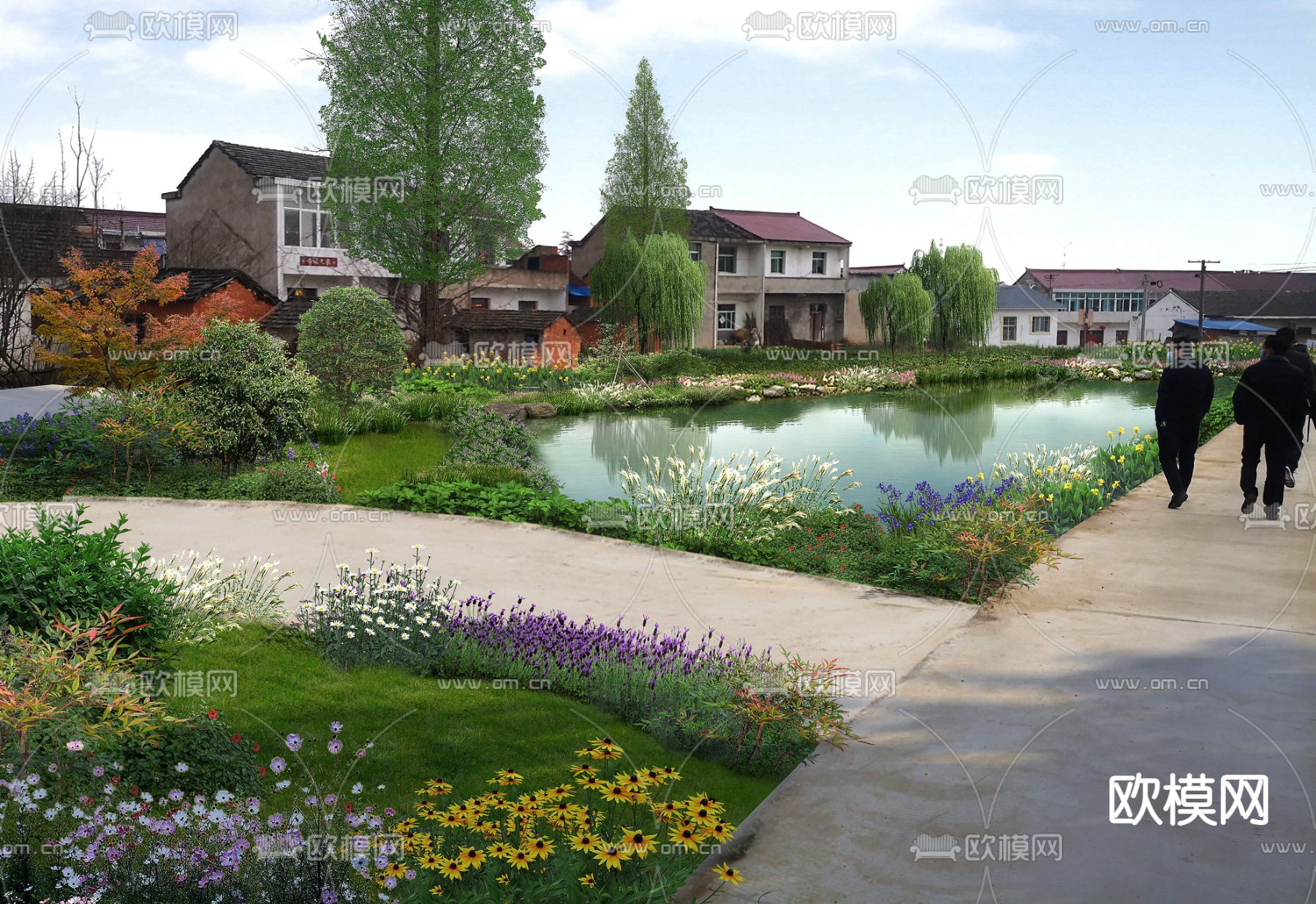 现代农村湿地园林景观psd下载