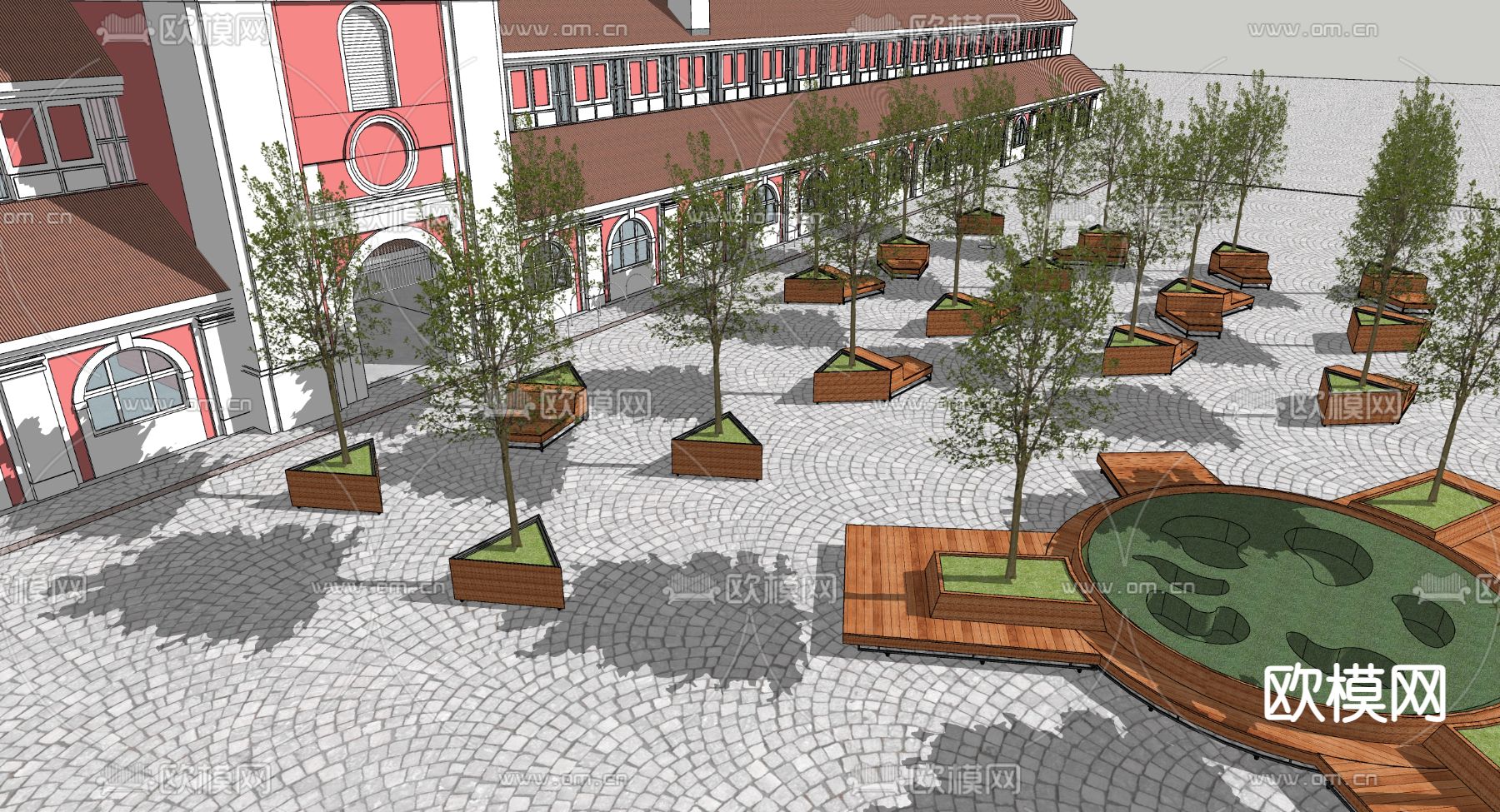 欧式市政休闲广场su模型下载（渲染图2）