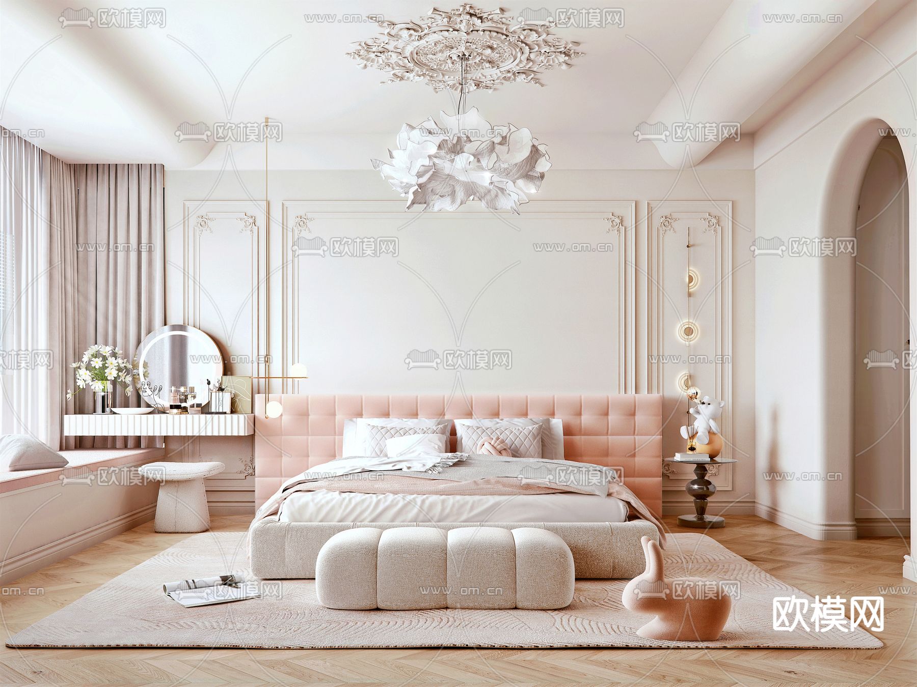 法式奶油风女儿房su模型下载（渲染图1）